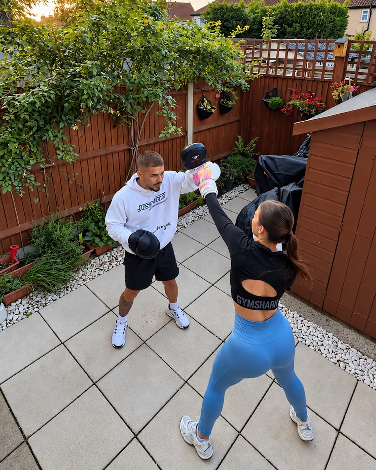 Coach Trey holding pads during a private 1 to 1 boxing session