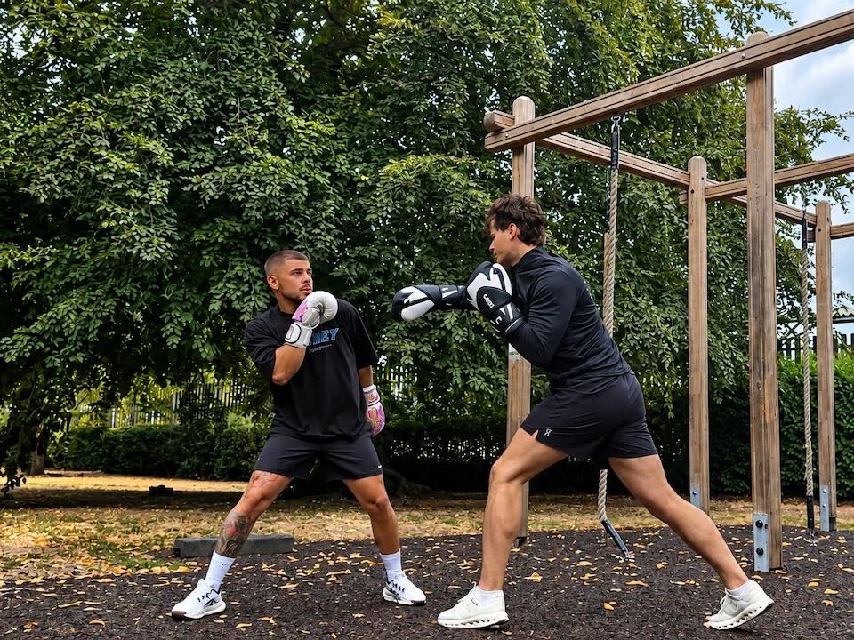 Coach Trey coaching kettlebell technique at a client's home